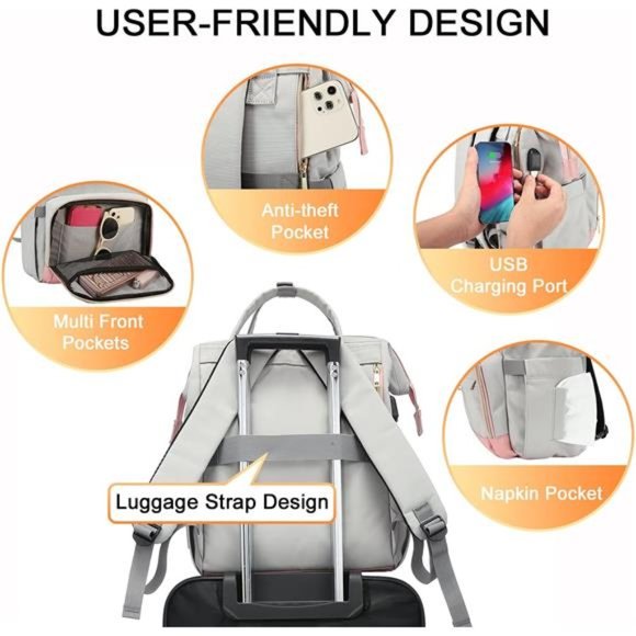 Laptop Backpack for Women Fashion Travel Backpack Purse 15.6 Inch Large Capacity - Picture 4 of 7